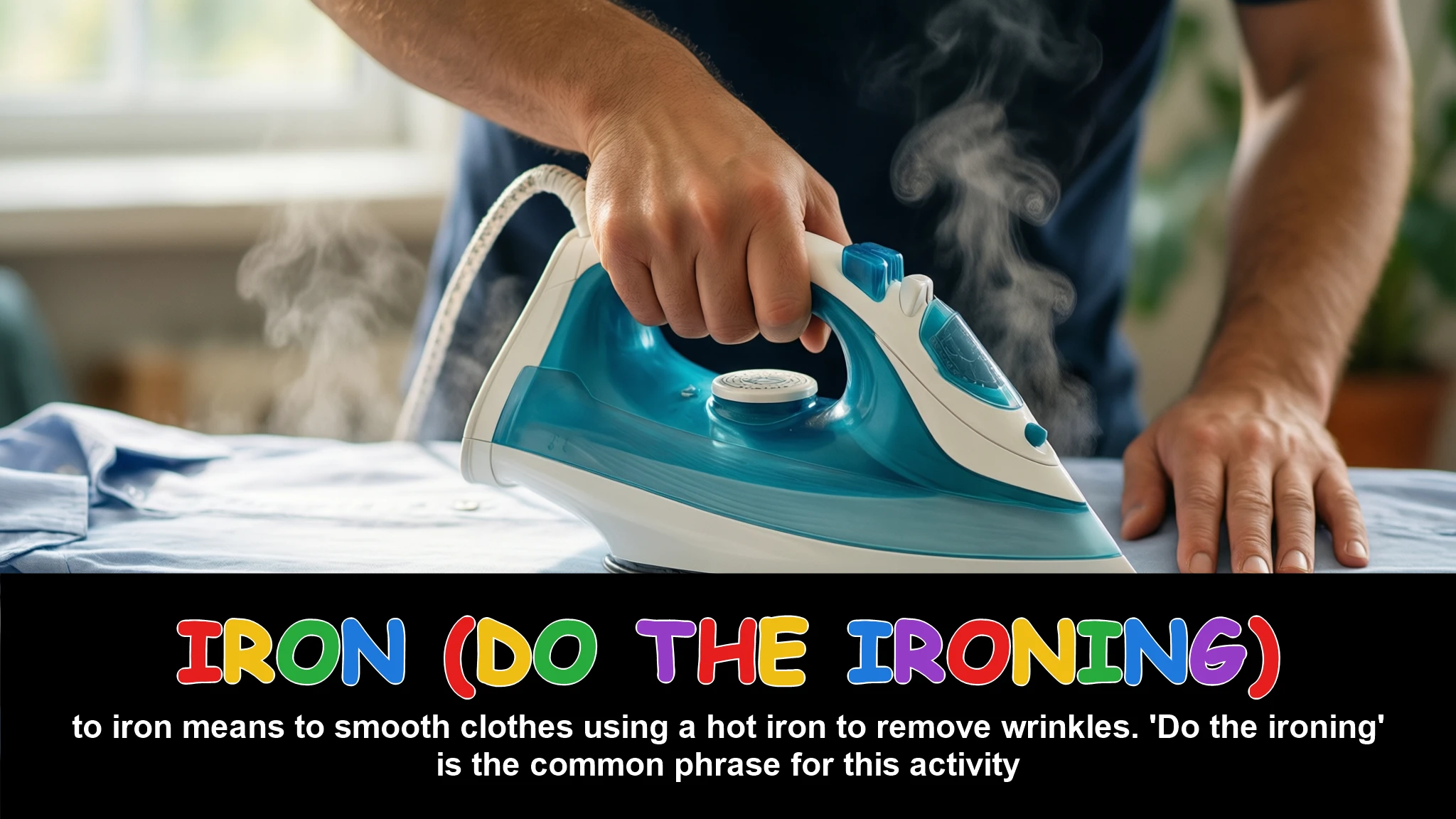 English Illustration for iron (do the ironing)